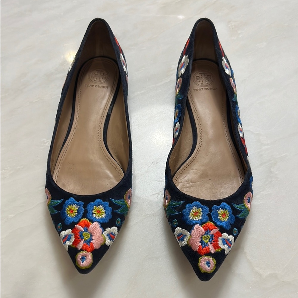 Tory Burch Floral Embroidered Flats